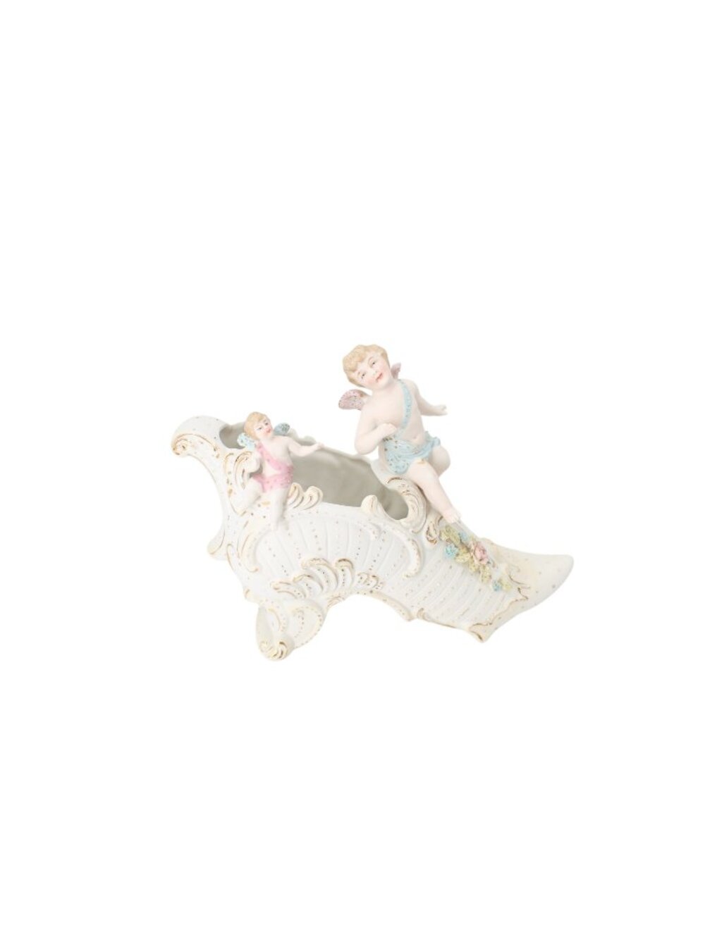 Bisque Slip Vase Cherubs Shoe Vintage 94705